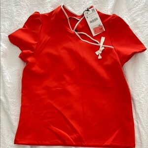 Zara Orange Asymmetrical Blouse with Mandarin Collar